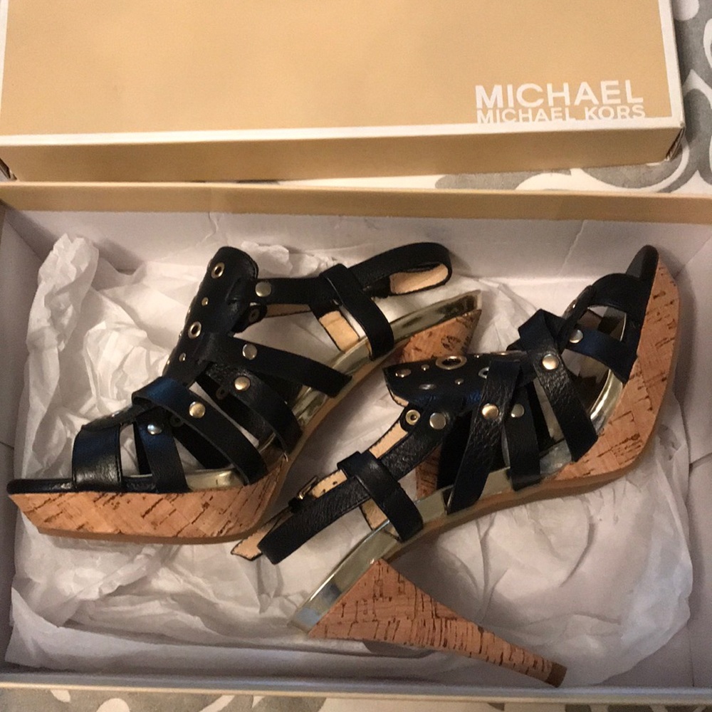 Black platform Michael Kors heels w gold circles